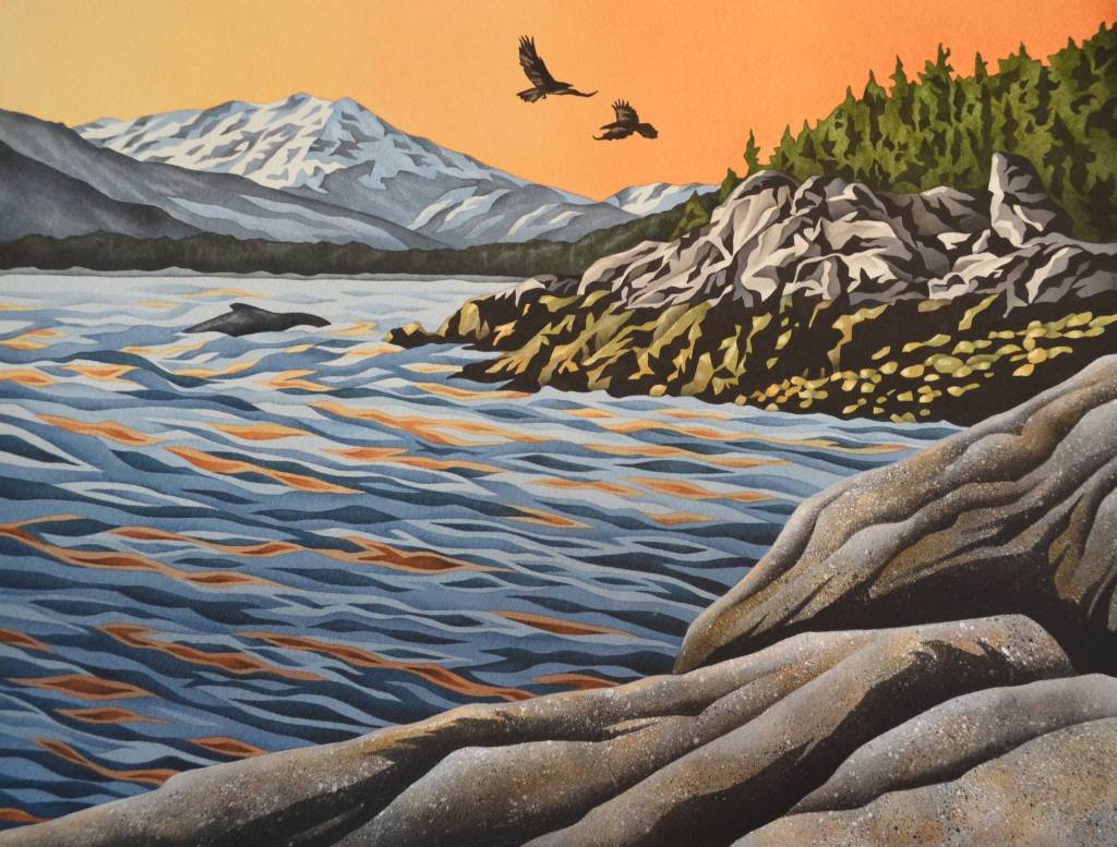 Courtesy Photo / Courtenay Birdsall Clifford                                Courtenay Birdsall Clifford was born and raised in Alaska. Working primarily in a blend of watercolor and acrylic, she finds unending inspiration in the Alaskan landscape and seeks to capture the lush textures and vivid colors of nature. She is one of this months featured artists at Annie Kaills.