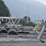 The parking lot near the Mike Pusich Douglas Harbor boat ramp was full of empty boat trailers Friday, Aug 14, 2020, for the first day of this years Golden North Salmon Derby. (Peter Segall / Juneau Empire)