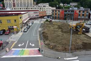 Peter Segall / Juneau Empire                                Juneaus rainbow crosswalk, a project funded by fundraising, is just over a year old now on Aug. 20, 2020.