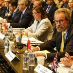 Konrad Steffen, wears glasses and a yellow tie, at the White House in 2016, where he represented Switzerland at the first Arctic Ministerial Conference. (Courtesy Photo / Swiss Federal Institute for Forest, Snow and Landscape)