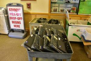 Juneau School District started its school year at a distance on Monday, with teacher using web apps to connect with classes. (Peter Segall / Juneau Empire)