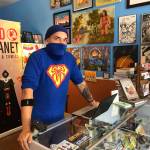 This Aug. 19, 2020, image shows Aaron Cuffee of Red Planet Books & Comics in Albuquerque, N.M., as he discusses the potential that could come from Marvel Comics effort to assemble a gallery of Native artists and scribes for Marvel Voices: Indigenous Voices #1. The anthology will revisit some of Marvels Native characters. (AP Photo / Susan Montoya Bryan)