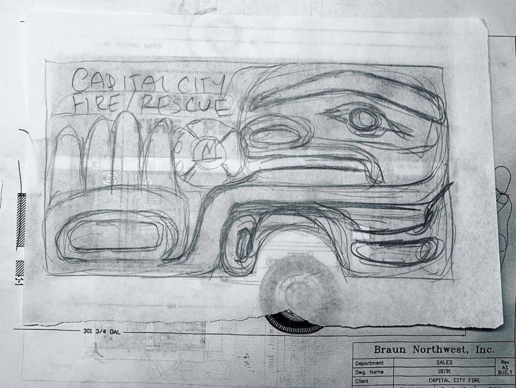This is one Crystal Worls original sketches for Capital City Fire/Rescues new ambulance. (Courtesy art / Crystal Worl)