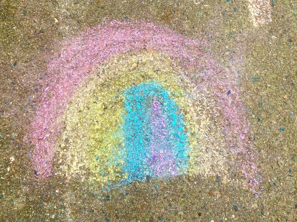 A sidewalk rainbow brightens up the pavement at Mile 2 of Glacier Highway on Sept. 8, 2020. (Courtesy Photo / Denise Carroll)