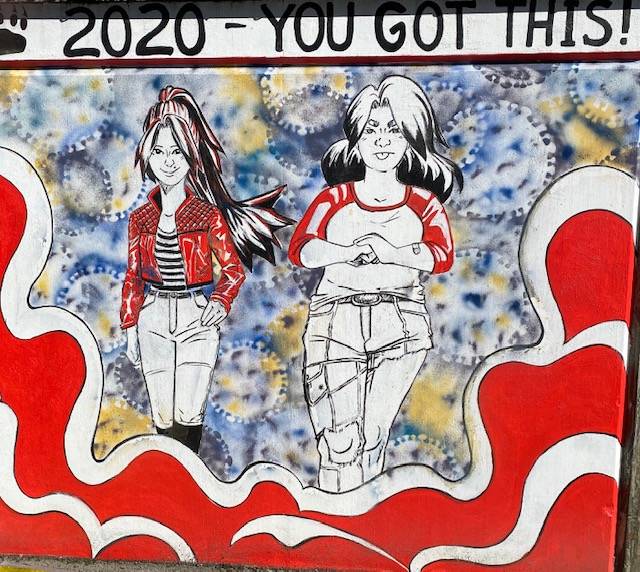 This whimsical drawing was seen on the back of the wall behind the Glacier Avenue soccer field on Sept. 6, 2020. (Courtesy Photo/ Denise Carroll)