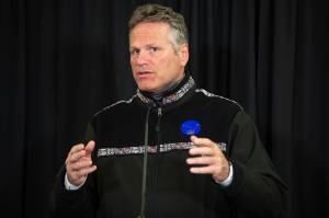 Gov. Mike Dunlevy speaks at a news conference on Aug. 18, 2020. (Courtesy Photo / Office of Gov. Mike Dunleavy)