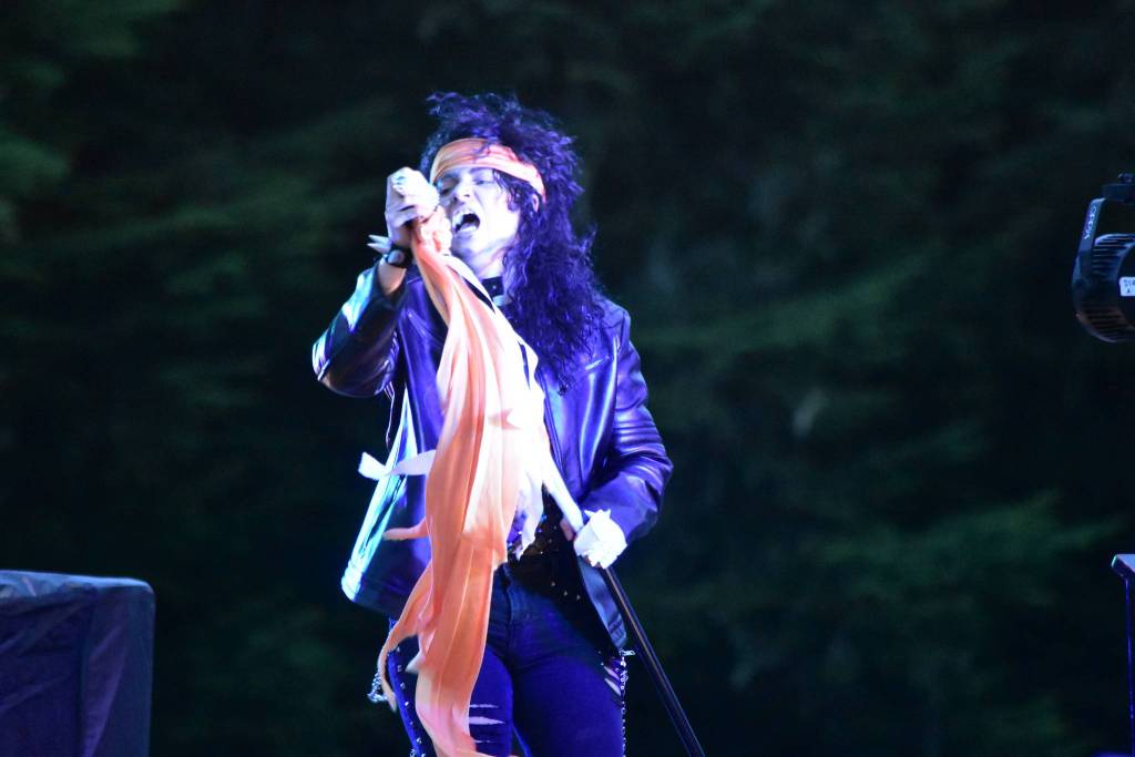 Peter Segall / Juneau Empire                                 Roman Wilde performs to AC/DCs Highway to Hell at the 2020 GLITZ Drive-in Drag Show on Saturday, Aug. 29, 2020.