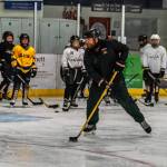 Courtesy Photos / Steve Quinn                                Matt Boline demonstrates a drill during a recent workout with players in the 12-and-under group workout at Treadwell Ice Arena.
