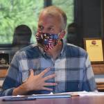 Republican Sen. Dan Sullivan of Alaska sits for an interview Thursday, Aug. 20, 2020, at the Peninsula Clarion in Kenai, Alaska. (Photo by Jeff Helminiak / Peninsula Clarion)