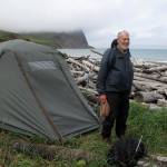 David Klein stands in front of his tent near Bull Seal Point on St. Matthew Island in 2012. He first visited the remote island in 1957. (Courtesy Photo / Ned Rozell)
