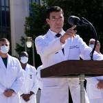 Dr. Sean Conley, physician to President Donald Trump, briefs reporters at Walter Reed National Military Medical Center in Bethesda, Md., Saturday, Oct. 3, 2020. Trump was admitted to the hospital after contracting the coronavirus. (AP Photo / Susan Walsh)