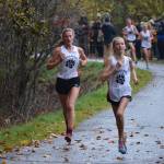 Juneau-Douglas Yadaa.at Kalé High School students Rayna Tuckwood (right) and Skylar Tuckwood (left) race at the Thunder Mountain High School cross country race course during a regionals meet, Oct. 3, 2020. (Courtesy photo / Debbie Lowenthal)