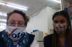 Beth McEwen and Lacey Davis introduce the unofficial results of the City and Borough of Juneau's by-mail Municipal Election from Anchorage on Friday, Oct. 9, 2020. (Screenshot)