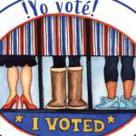 This Spanish-language I Voted sticker is among several designed by Alaskan artist Barbara Lavallee. The stickers will be available in English, Spanish, Koyukon, Gwichin, Aleut, Tagalog, Alutiiq, Northern Inupiaq, Nunivak Cupig and Yupik, according to Alaska Division of Elections. (Courtesy Image / DOE)