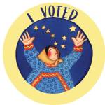 Alaskan artist Barbara Lavallee designed I Voted stickers celebrating the diversity of Alaskan women and the 100th anniversary of womens suffrage. (Courtesy Image / DOE)