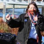 Alyse Galvin, a candidate for the U.S. House of Representatives, speaks during a womens march and rally held Saturday in Juneau. Ben Hohenstatt / Juneau Empire)