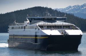 The Fairweather pulls up to the Auke Bay Terminal in June 2014. (Michael Penn / Juneau Empire File)