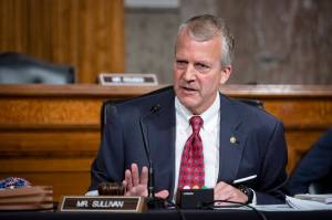Sen. Dan Sullivan, R-Alaska, testifies during a hearing on Capitol Hill in Washington. Sen. Al Gross, an independent running with Democratic support, is challenging Sullivan in Alaska, a state that has long been a GOP stronghold. Across the country, Republicans are nervous about Senate seats like Sullivan's they once thought safe as Democrats hope to capitalize on President Donald Trump's unpopularity to retake the chamber. (Al Drago / Pool)