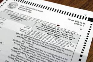 Ballot Measure 1, which would raise taxes on certain North Slope oil fields, is on the ballot for Alaskas general election in November. (Ben Hohenstatt / Juneau Empire)