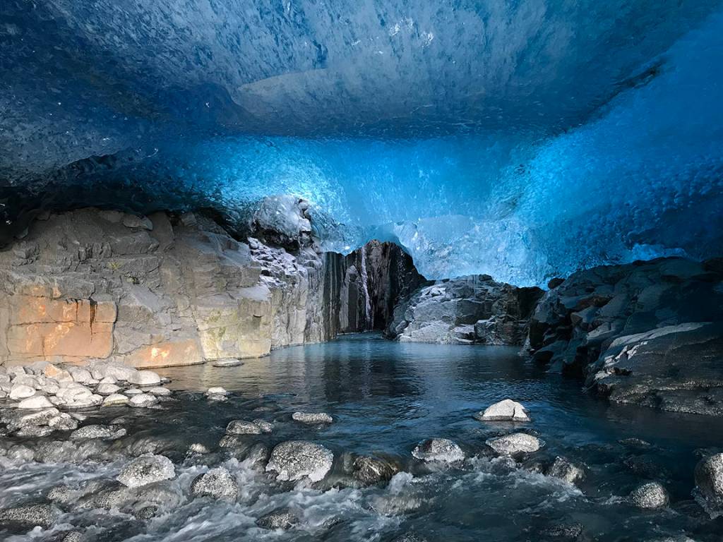 This ice cave shot was taken on Oct. 24 out at Eagle Glacier. The recent cold, dry snap allowed the canyon to become passable up to the ice cave.(Courtesy Photo /Cheryl Fellman,)