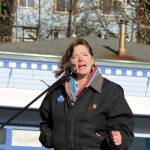 Alyse Galvin speaks during a drive-in rally held Oct. 17 in Juneau. (Ben Hohenstatt / Juneau Empire)