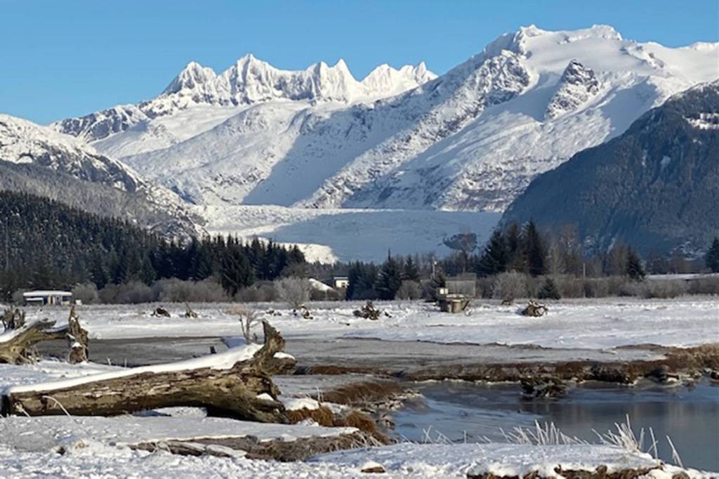 This photo shows the snow-capped Mendenhall glacier and Towers as seen from the Mendenhall wetlands on Nov. 7. (Courtesy Photo / Denise Carroll)