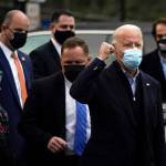Democratic presidential candidate former Vice President Joe Biden visits with residents across the street from the Joseph R. Biden Jr. Aquatic Center in Wilmington, Del., Tuesday, Nov. 3, 2020. (AP Photo / Carolyn Kaster)