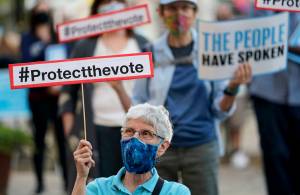 Protesters gather at a protect the vote rally in downtown San Antonio, Wednesday, Nov. 4, 2020. (AP Photo / Eric Gay)