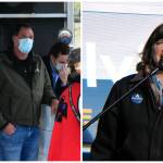 This composite image shows independent candidates Al Gross, left, and Alyse Galvin, right, during campaign events in Juneau. Both Gross and Galvin conceded Friday to Republican incumbents. Gross lost to Sen. Dan Sullivan. Galvin lost to Rep. Don Young. (Juneau Empire)
