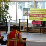 Screeners at Juneau International Airport were on hand Monday, Nov. 16, 2020, to process arriving travelers under the state's current restrictions which require testing for nonresidents. Gov. Mike Dunleavy issued a new disaster declaration which extends most of the state's travel guidelines and allows municipalities to pass their own regulations. (Peter Segall / Juneau Empire)