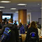 Travelers arrive at the Juneau International Airport on Wednesday, Nov. 25, 2020, made up only about half of what the airport normally sees in the days leading up to the Thanksgiving holiday. (Peter Segall / Juneau Empire)