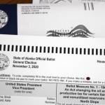 This photo shows a by-mail ballot sent to an Alaska voter in October. (Ben Hohenstatt / Juneau Empire File)