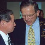 Akasofu speaks with his friend Alaska Sen.Ted Stevens. (Courtesy Photo / Syun-Ichi Akasofu)