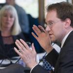 Rep. Lance Pruitt, R-Anchorage, speaks during the House Finance Committee meeting as they work on SB 128, the Permanent Fund spending bill, in the Bill Ray Center in 2016. (Michael Penn / Juneau Empire File)
