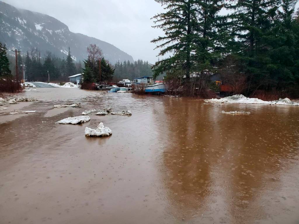 This photo shows damage from heavy rains and a mudslide 600 feet wide in Haines, Alaska, on Wednesday, Dec. 2, 2020. Authorities say six people are unaccounted for, and four homes were destroyed in the slide, with the search resuming Thursday morning for survivors. (Matt Boron / Alaska Department of Transportation and Public Facilities)