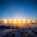 A multiple-exposure photo of the winter-solstice sun arcing over the Alaska Range, taken from the University of Alaska Fairbanks campus on Dec. 21, 2012. (Courtesy Photo / Todd Paris)