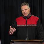 Gov. Mike Dunleavy speaks during an August news conference. On Tuesday, Dunleavy proposed reorganizing the states largest department, the Department of Health and Social Services, into two smaller departments. (Courtesy Photo / Office of Gov. Mike Dunleavy)
