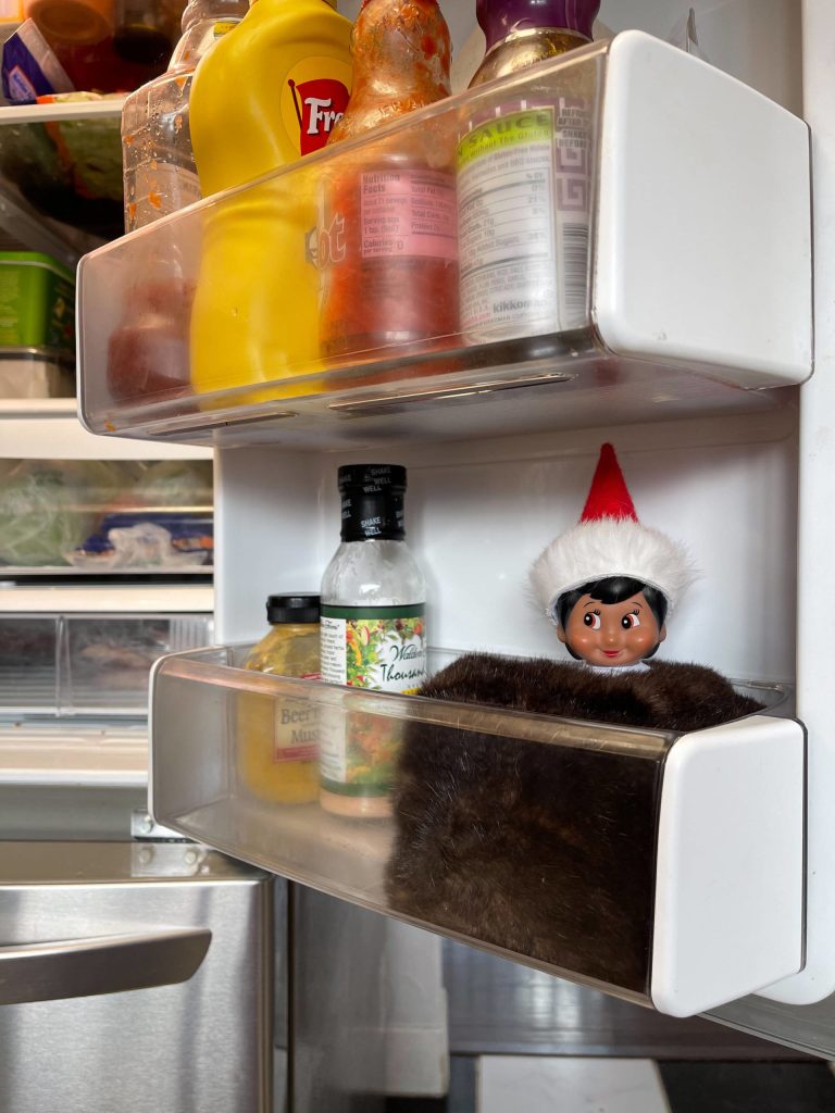 Courtesy Photo / Jill Kaasteen Meserve
This elf, Dory, is making sure nobody sneaks any snacks after bedtime. Shes keeping herself warm wrapped up in a sea otter scarf.