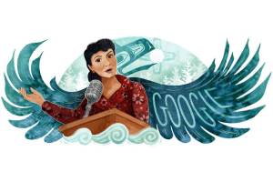 Elizabeth Peratrovich was featured in a Google doodle, seen above, on Dec. 30, 2020. The Tlingit civil rights activist was illustrated by a Sitka-based Tlingit artist for the tech company. (Courtesy art / Google)