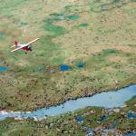 In this undated file photo provided by the U.S. Fish and Wildlife Service, an airplane flies over caribou from the Porcupine caribou herd on the coastal plain of the Arctic National Wildlife Refuge in northeast Alaska.  (U.S. Fish and Wildlife Service)