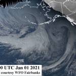 This image shows the New Years superstorm in the North Pacific Ocean and Bering Sea. (Courtesy Image / National Weather Service Fairbanks Office)