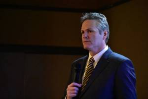 Gov. Mike Dunleavy speaks to local leaders at the Alaska Municipal League’s legislative conference in this February 2020 photo. (Peter Segall/ Juneau Empire File)