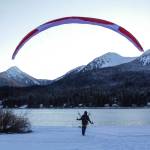 Robert Fawcett familiarizes himself with a new wing alongside the Gastineau Channel at Wayside Park on Jan. 27, 2021. When youre up on the mountain, you get more variables, more winds and gusts, Fawcett said in a brief interview. The same controls you use in the air, you use on the ground. Its always good to practice. Fawcett said hed taken the wing off a mountain on Monday. I like the hike up, Fawcett said. I dont like the hike down. (Michael S. Lockett / Juneau Empire)