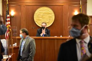 Lt. Gov. Kevin Meyer, seen here sitting in the Speakers chair in the Alaska House of Representatives chamber on Monday, Jan. 25, 2021, presided over yet another House session where lawmakers failed to organize. Feb. 1, marked the third straight week of deadlock in the House. Lawmakers will meet again Tuesday morning. (Peter Segall / Juneau Empire)