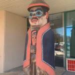 A totem pole in front of the Juneau Empire building was carved by Nathan Jackson, a Ketchikan-based traditional woodcarver and sculptor. Last week he was named a 2021 USA Fellow by United Artists. (Dana Zigmund/Juneau Empire)