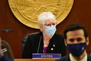 Rep. Louise Stutes, R-Kodiak, was elected Speaker of the House of Representatives on Thursday, Feb. 11, 2021 but a clear majority still hasnt formed in the body. (Peter Segall / Juneau Empire)