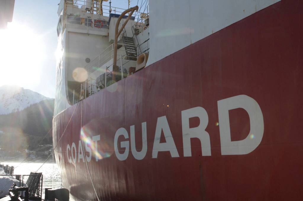 The U.S. Coast Guard Cutter Polar Star arrived in Juneau Friday, Feb. 12, 2021, to resupply from extended operations in the Arctic over the winter. (Michael S. Lockett / Juneau Empire)