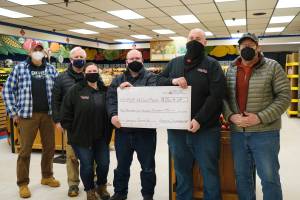 Foodland and Super Bear customers donate to food bank
This photo shows (from left to right) Chris Schapp, Southeast Alaska Food Bank manager; Rick Wilson, Foodland store director; Kelly Crow, Super Bear Store director; Brad Folckomer, Foodland assistant manager; JP Oudekerk, Super Bear assistant manager; and Dave Lefebvre, Southeast Alaska Food Bank board president. (Courtesy Photo)