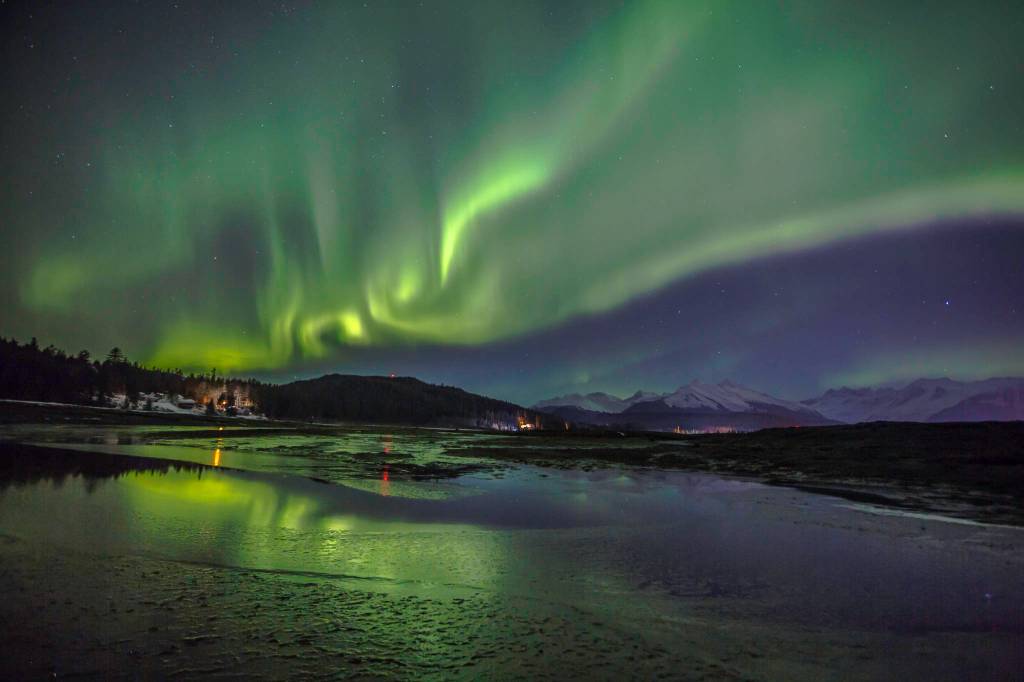 This photo shows the northern lights over the Mendenhall Wetlands on Feb. 15, 2021. (Courtesy Photo /  Jack Beedle)