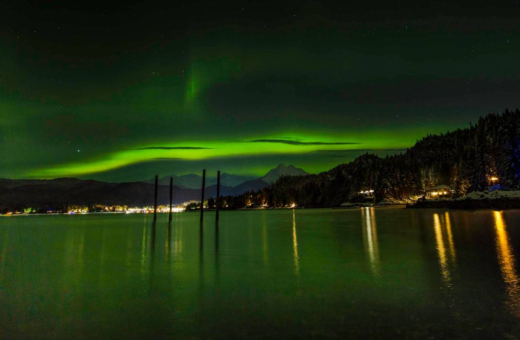 This photo shows the aurora borealis over Auke Bay on Feb. 6, 2021. (Courtesy Photo / Jack Beedle)
